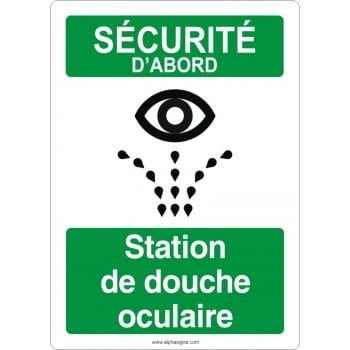 Affiche de sécurité aux normes OSHA-ANSI: SÉCURITÉ D'ABORD station de douche oculaire