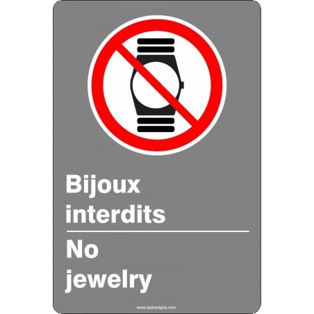 Affiche de sécurité aux normes CSA bilingue: Bijoux interdits (modèle montre)