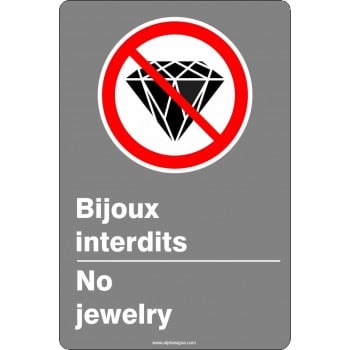 Affiche de sécurité aux normes CSA bilingue: Bijoux interdits (modèle diamant)