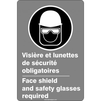Affiche de sécurité aux normes CSA bilingue: Visière et lunettes de sécurité obligatoires