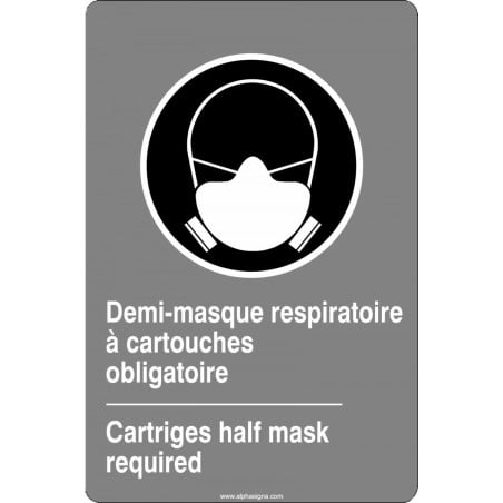 Affiche de sécurité aux normes CSA bilingue: Demi-masque respiratoire à cartouche obligatoire