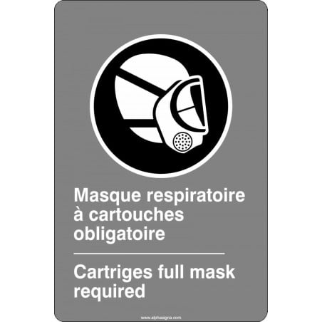 Affiche de sécurité aux normes CSA bilingue: Masque respiratoire complet à cartouche obligatoire