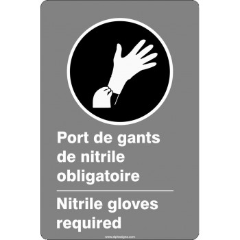 Affiche de sécurité aux normes CSA bilingue: Port de gants de nitrile obligatoire