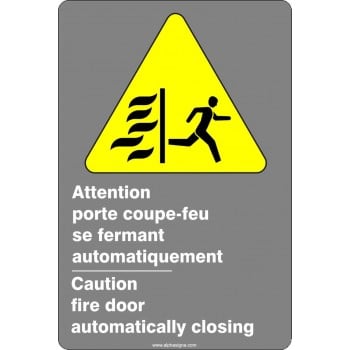 Affiche de sécurité aux normes CSA bilingue: Attention porte coupe-feu se fermant automatiquement