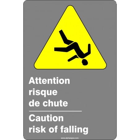 Affiche de sécurité aux normes CSA bilingue: Attention risque de chute
