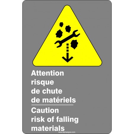 Affiche de sécurité aux normes CSA bilingue: Attention risque de chute de matériels