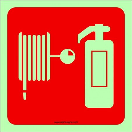 Affiche photoluminescente de sécurité-incendie: Pictogramme Boyau et extincteur