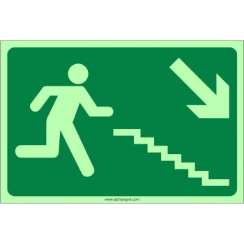 Affiche photoluminescente d'urgence: Bonhomme (escalier vers le bas à droite)