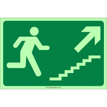 Affiche photoluminescente d'urgence: Bonhomme (escalier vers le haut à droite)