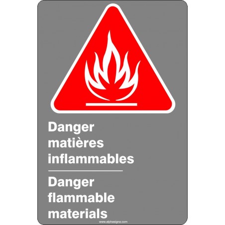 Affiche de sécurité aux normes CSA bilingue: Danger Matières inflammables