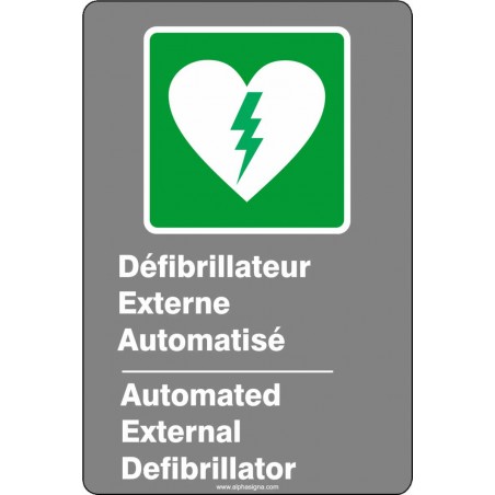 Affiche de sécurité aux normes CSA bilingue: Défibrillateur Externe Automatisé