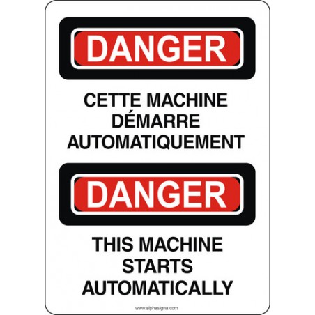 Affiche de sécurité standard bilingue: machine démarre automatiquement
