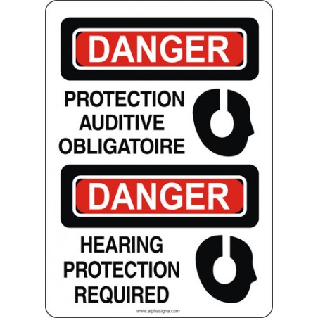 Affiche de sécurité standard bilingue: Protection auditive obligatoire