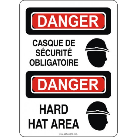 Affiche de sécurité standard bilingue: Casque de sécurité obligatoire