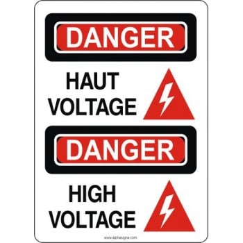 Affiche de sécurité standard bilingue: Haut Voltage