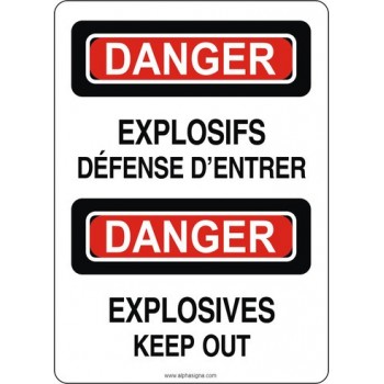 Affiche de sécurité standard bilingue: Explosif défense d'entrer