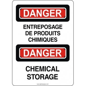 Affiche de sécurité standard bilingue: Entreposage de produits chimiques
