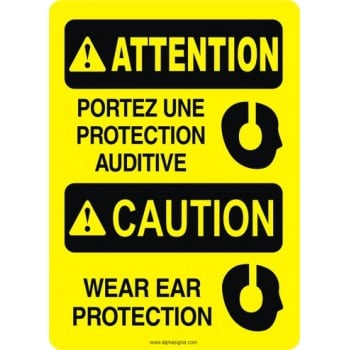 Affiche de sécurité standard bilingue: ATTENTION portez une protection auditive