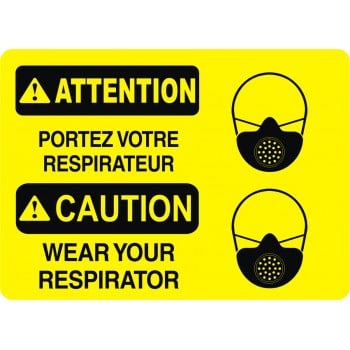 Affiche de sécurité standard bilingue: ATTENTION portez votre respirateur