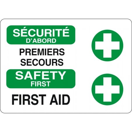 Affiche de sécurité standard bilingue: SÉCURITÉ D'ABORD premiers secours