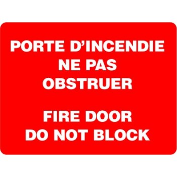 Affiche de sécurité standard bilingue: INCENDIE porte d'incendie ne pas obstruer