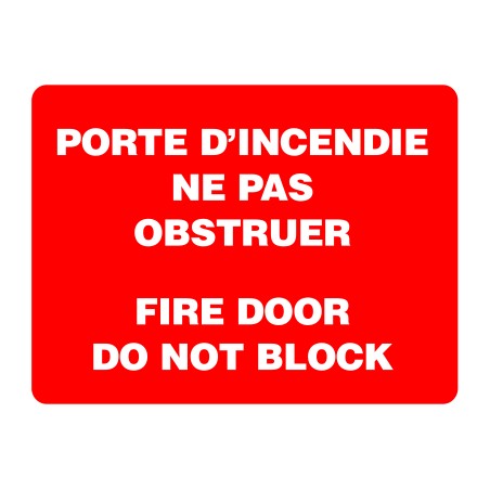 Affiche de sécurité standard bilingue: INCENDIE porte d'incendie ne pas obstruer