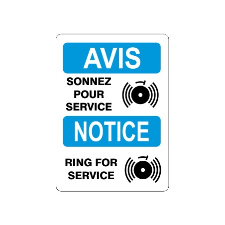 Affiche de sécurité standard bilingue: AVIS sonnez pour service