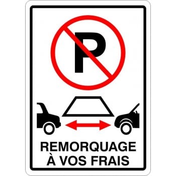 Affiche de stationnement avec pictogramme : Stationnement interdit devant entrée garage et remorquage à vos frais