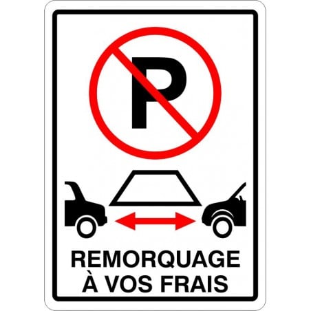 Affiche de stationnement avec pictogramme : Stationnement interdit devant entrée garage et remorquage à vos frais