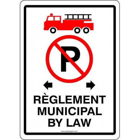 Affiche de sécurité-incendie bilingue: Stationnement interdit - règlement municipal by law