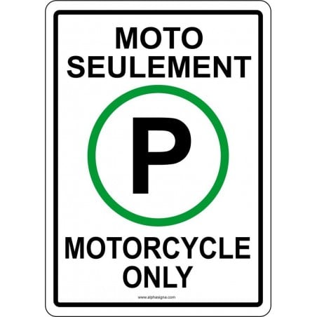 Affiche de stationnement bilingue : moto seulement