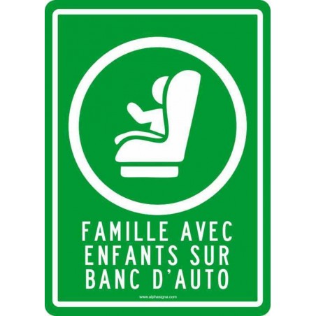 Affiche de stationnement: Famille avec enfants sur banc d'auto
