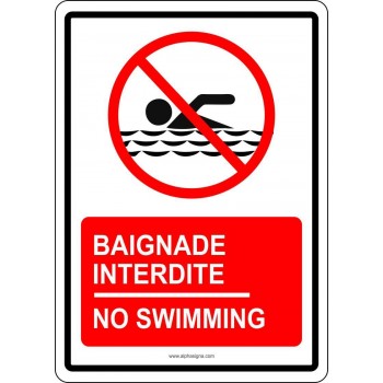 Affiche de sécurité bilingue pour plein air: baignade interdite