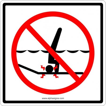 Affiche de sécurité pour piscine: pictogramme ne pas plonger, eau peu profonde