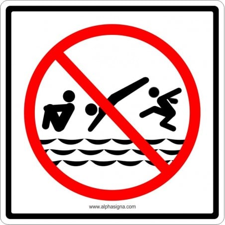 Affiche de sécurité pour piscine: pictogramme ne pas plonger, sauter ou plonger en bombe