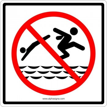 Affiche de sécurité pour piscine: pictogramme ne pas plonger ou sauter