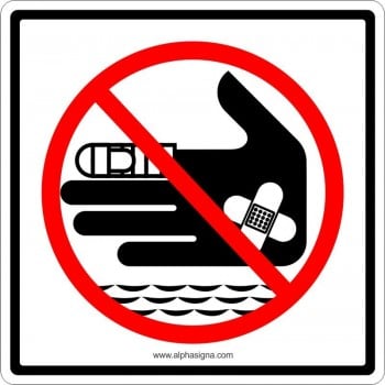 Affiche de sécurité pour piscine: pictogramme pansements interdits