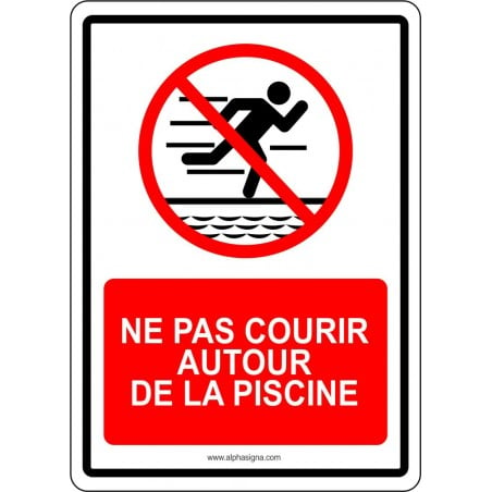 Affiche de sécurité pour piscine bilingue: ne pas courir autour de la piscine