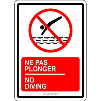 Affiche de sécurité pour piscine bilingue: ne pas plonger