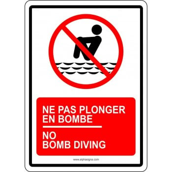 Affiche de sécurité pour piscine bilingue: ne pas plonger en bombe