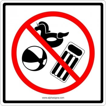Affiche de sécurité pour piscine: interdiction jouets flottants gonflables