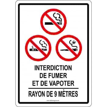 Affiche interdiction de fumer, vapoter, cannabis - rayon de 9 mètres