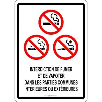 Affiche interdiction de fumer et de vapoter dans les parties communes intérieures ou extérieures