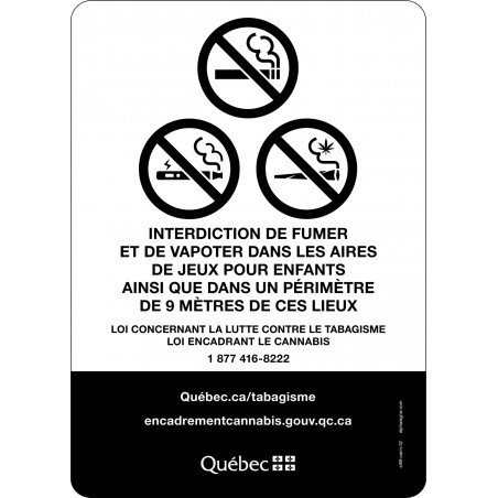 Affiche interdiction de fumer, vapoter dans les aires de jeux pour enfants - noir et blanc