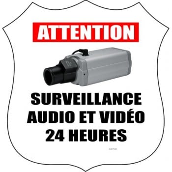 Affiche standard pour système de surveillance par caméra: ATTENTION Surveillance audio et vidéo 24 h