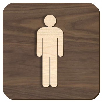 Plaque de porte en bois 3D - toilette homme