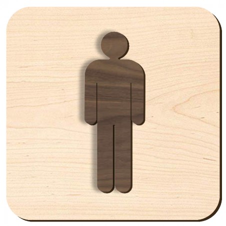 Plaque de porte en bois 3D - toilette homme