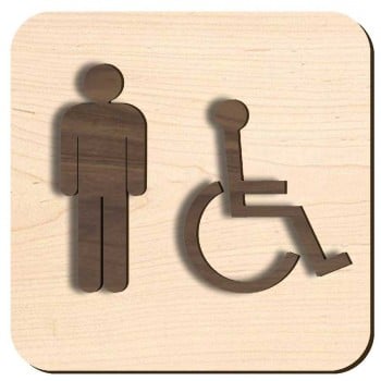 Plaque de porte en bois  - Homme et handicapé
