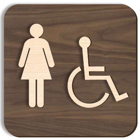 Plaque de porte en bois  - Femme et handicapé