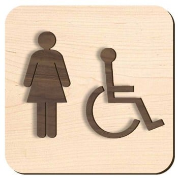 Plaque de porte en bois  - Femme et handicapé